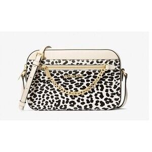 MICHAEL KORS Jet Set Large Crossbody Bag NEW Leopard Print Calf Hair Gold Multi